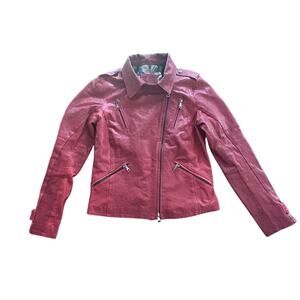 Vera‎ Pelle Italian Genuine Red Leather Moto Jacket Coat Women's Long Sleeve